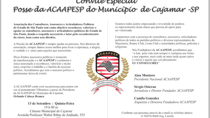 Convite Posse da ACAAPESP do Município de Cajamar-SP