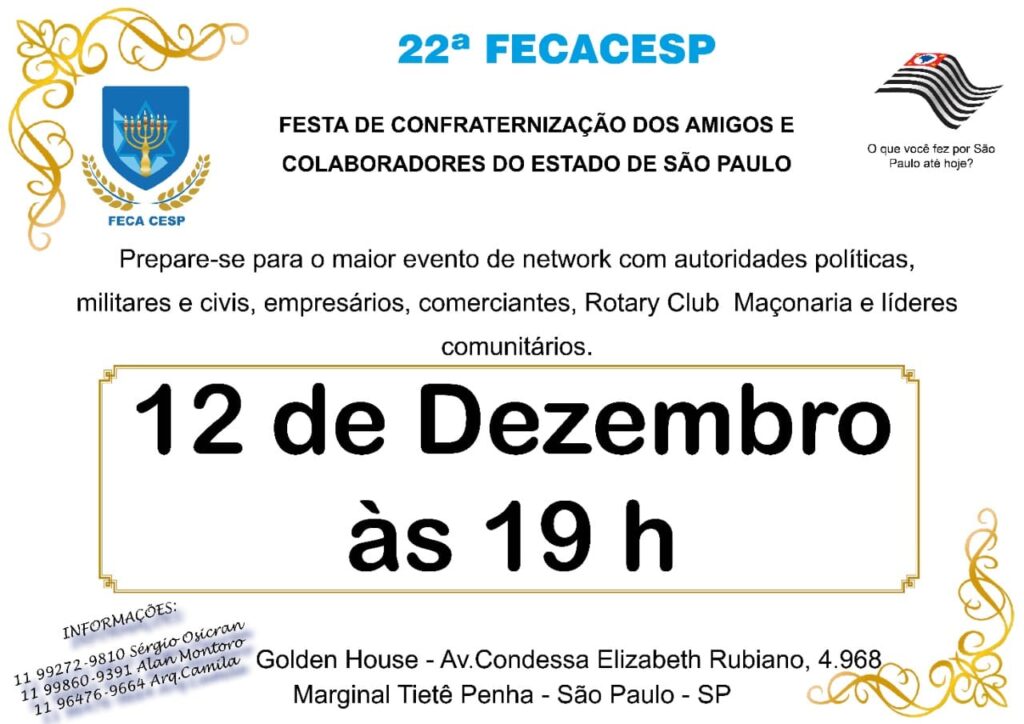 Convite para a 22ª FECACESP – O maior Encontro Político do Estado de São Paulo